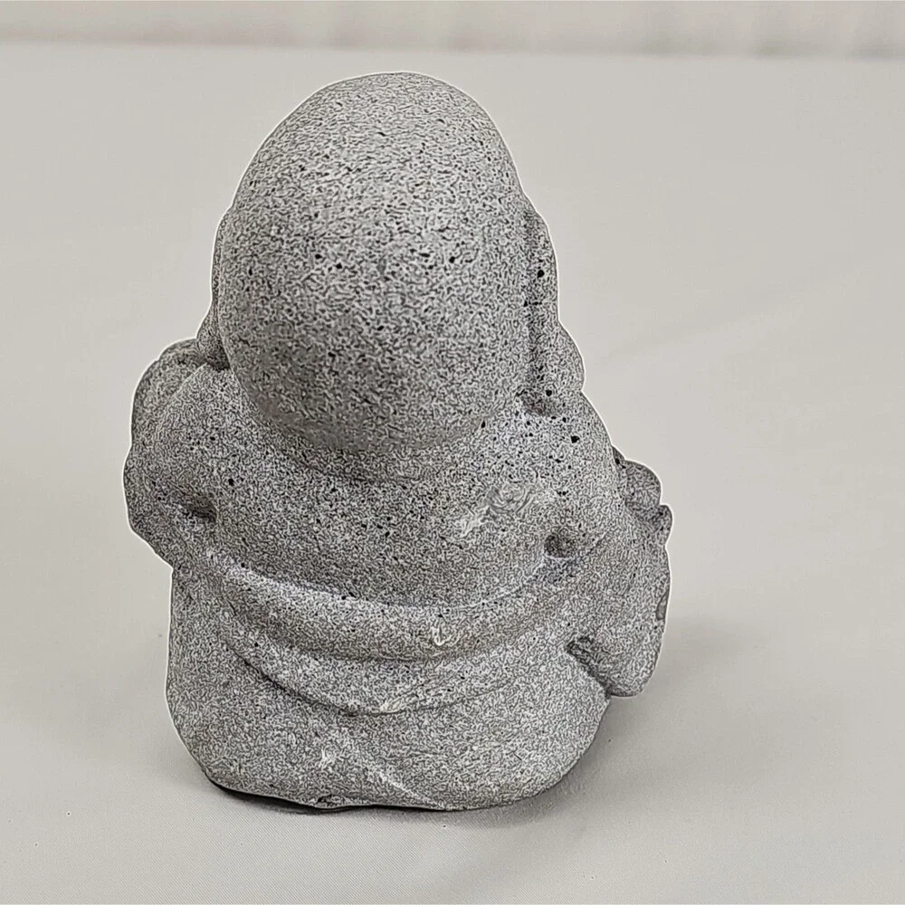 Laughing Buddha Budai Stone Statue Gray Zen Feng Shui Figurine Unbranded